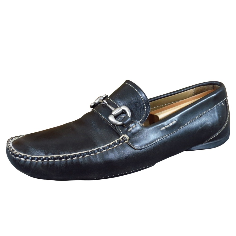 Alan Payne Men's Leather Driving Moccasins‎ Black Bit Loafers Size 9.5 Medium